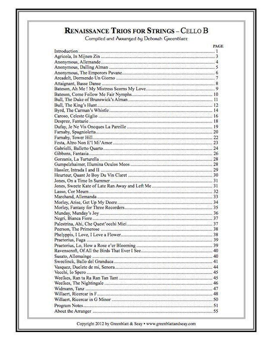 Renaissance Trios for Strings - Cello B Media Greenblatt & Seay
