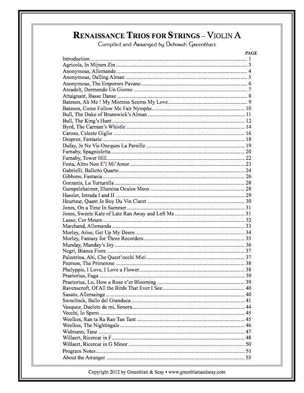 Renaissance Trios for Strings - Violin A Media Greenblatt & Seay