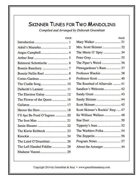 Skinner Tunes for Two Mandolins Media Greenblatt & Seay