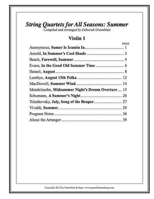 String Quartets for All Seasons: Summer - Parts Media Greenblatt & Seay