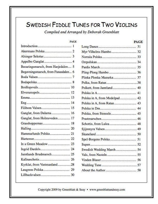 Swedish Fiddle Tunes for Two Violins Media Greenblatt & Seay