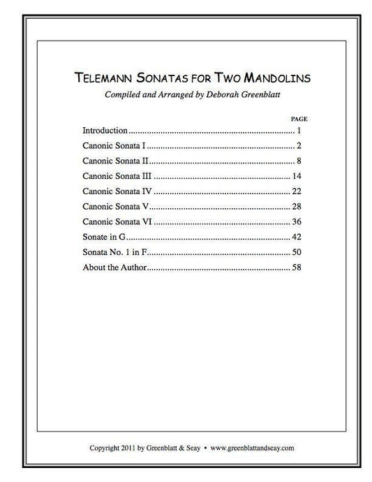 Telemann Sonatas for Two Mandolins Media Greenblatt & Seay