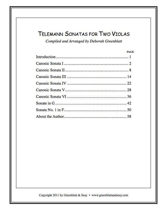 Telemann Sonatas for Two Violas Media Greenblatt & Seay   