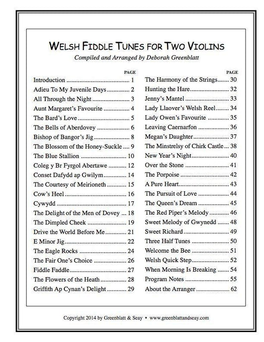 Welsh Fiddle Tunes for Two Violins Media Greenblatt & Seay