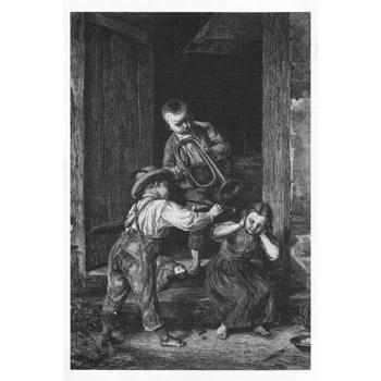 2 boys tormenting sister with horn & fife Musical Postcards Lark in the Morning