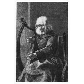 Etching, Bearded Harpist Musical Postcards Lark in the Morning