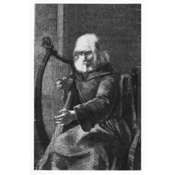 Etching, Bearded Harpist Musical Postcards Lark in the Morning