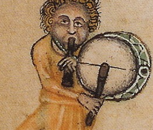 A pipe and tabor player (Source: Wikipedia)
