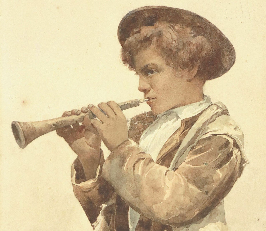 Young bombard player - watercolor (Source: Wikipedia)