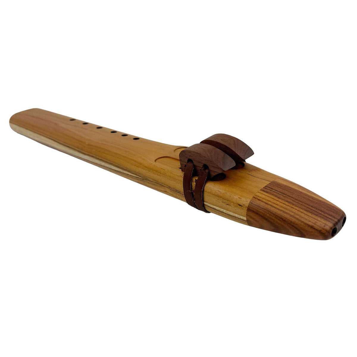 Native American Drone Flute in G minor by Nash Tavewa, Teak with Zebrawood Mouthpiece 