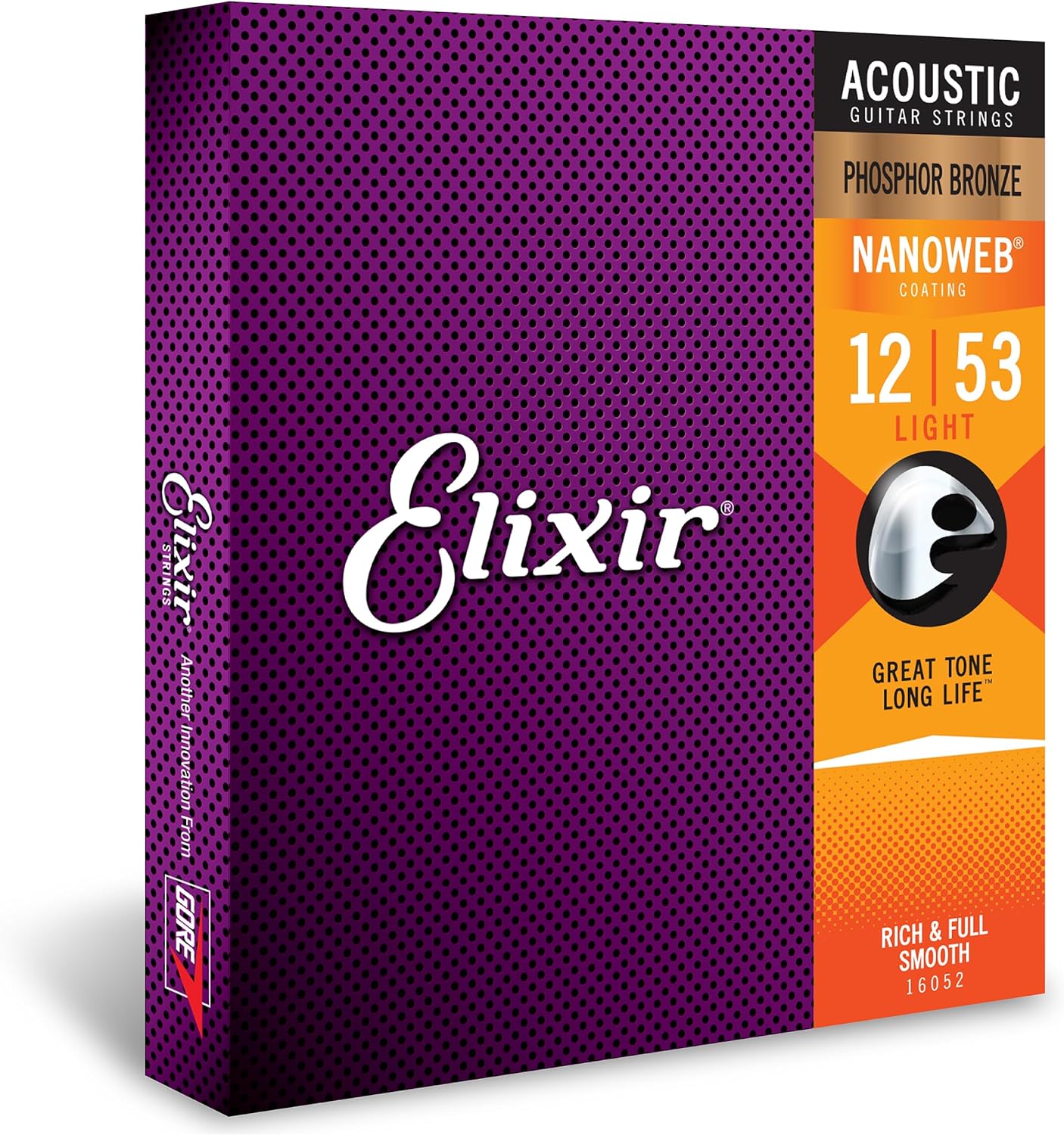 Elixir Phosphor Bronze Nanoweb Guitar Strings, Light, 12-53