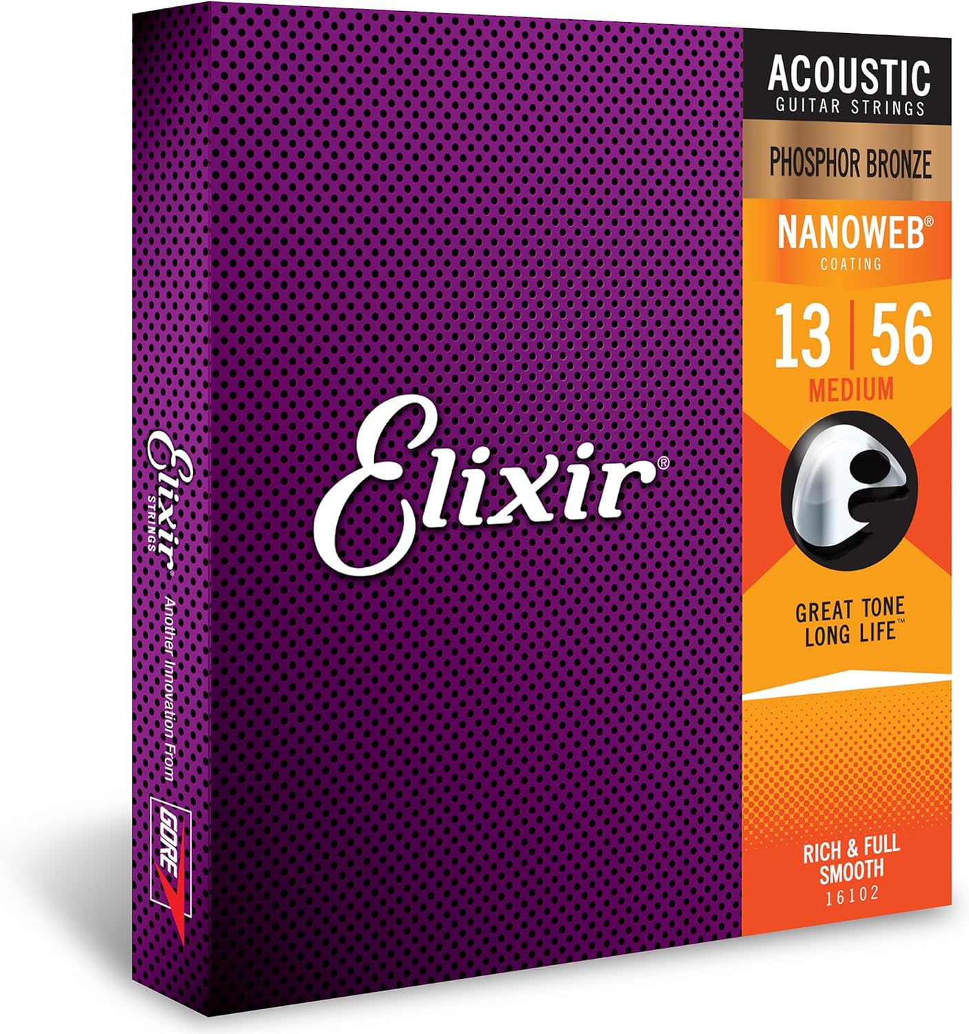 Elixir Phosphor Bronze Nanoweb Guitar Strings, Medium, 13-56