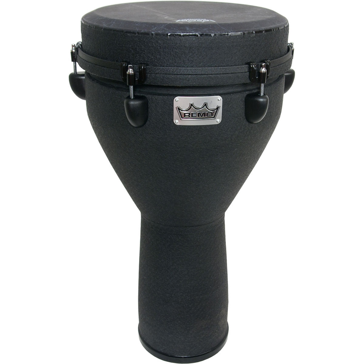Remo Djembe, Mondo, Key-Tuned, 14" X 25", Skyndeep Fiberskyn, Black, Contour Tuning Brackets, Black Earth Finish 