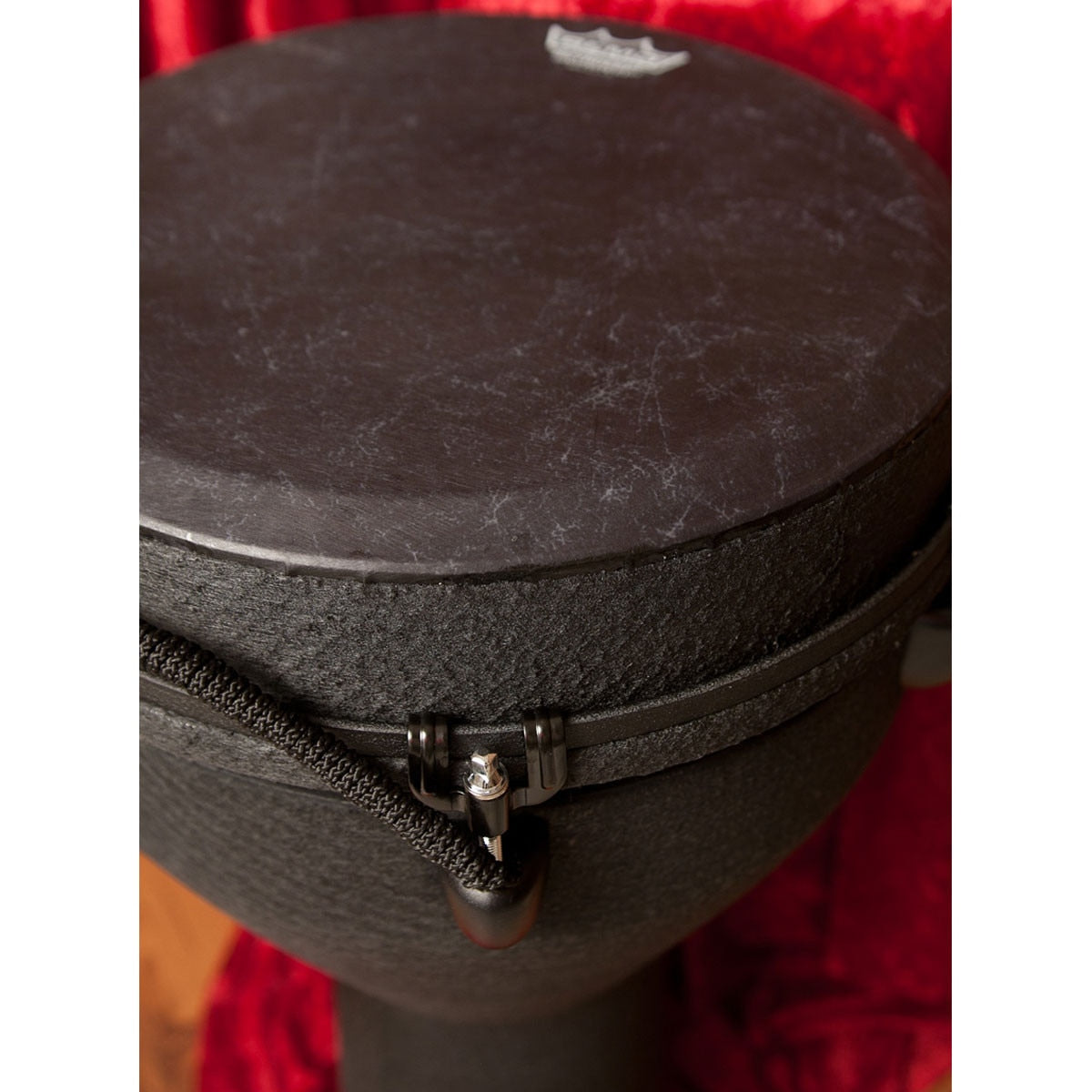 Remo Djembe, Mondo, Key-Tuned, 14" X 25", Skyndeep Fiberskyn, Black, Contour Tuning Brackets, Black Earth Finish 