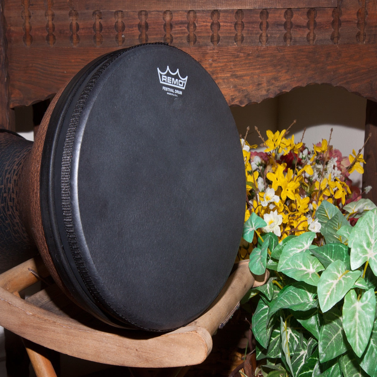 Remo Festival Doumbek, Pre-Tuned, 10" Diameter, 17.5" Height, Black Suede Fliptop Replaceable, Cafe