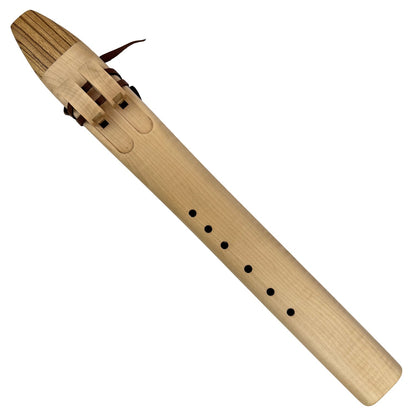 Native American Drone Flute in F minor by Nash Tavewa, Curly Maple with Zebrawood Mouthpiece 