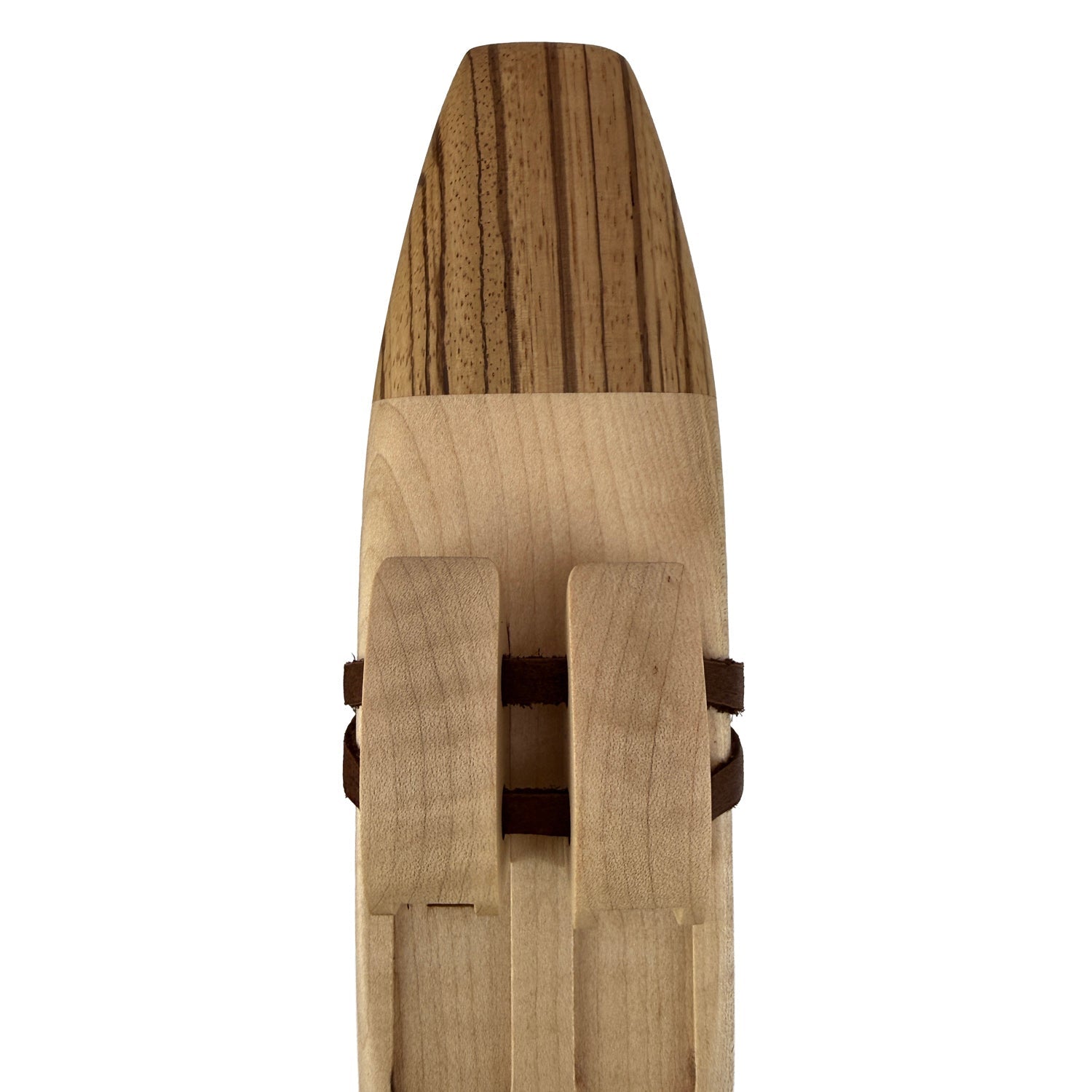 Native American Drone Flute in F minor by Nash Tavewa, Curly Maple with Zebrawood Mouthpiece 