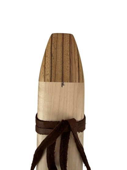 Native American Drone Flute in F minor by Nash Tavewa, Curly Maple with Zebrawood Mouthpiece 