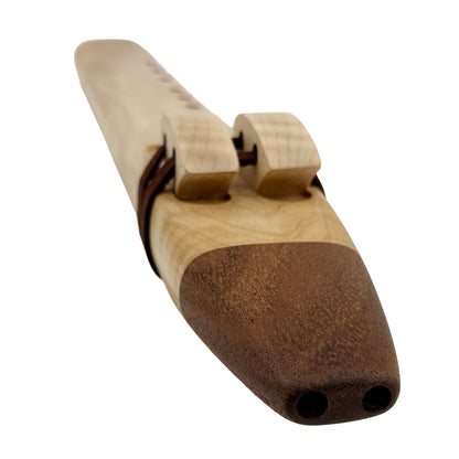 Native American Drone Flute in F minor by Nash Tavewa, Curly Maple with Acacia Mouthpiece 