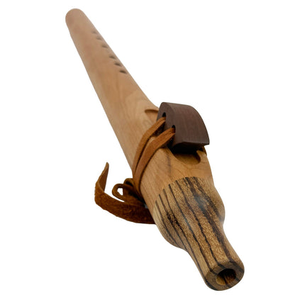 Native American Flute in Low C Minor by Nash Tavewa, Cherry with Zebrawood Mouthpiece 