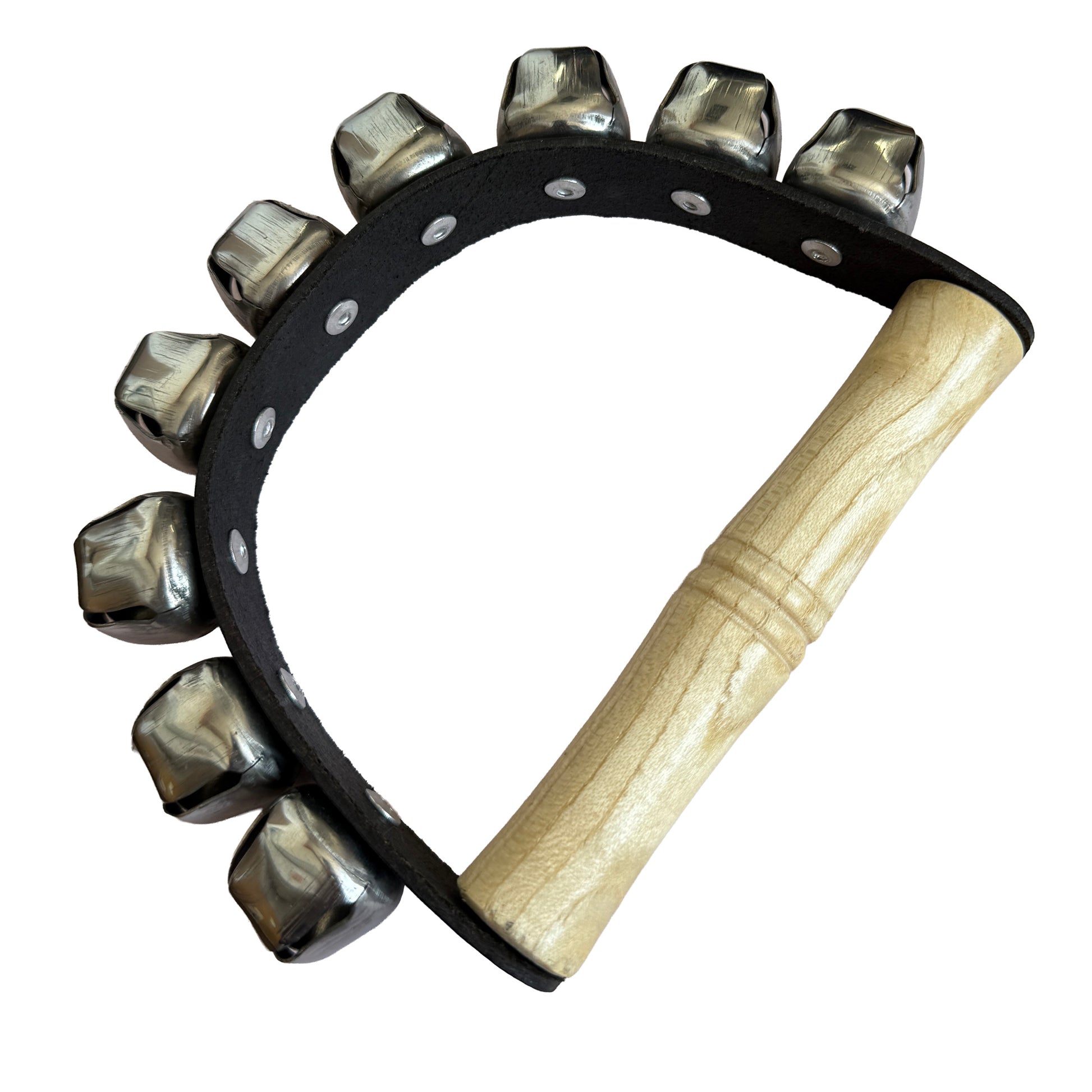 Sleigh Bells, 7-8 bells, leather, wood handle 