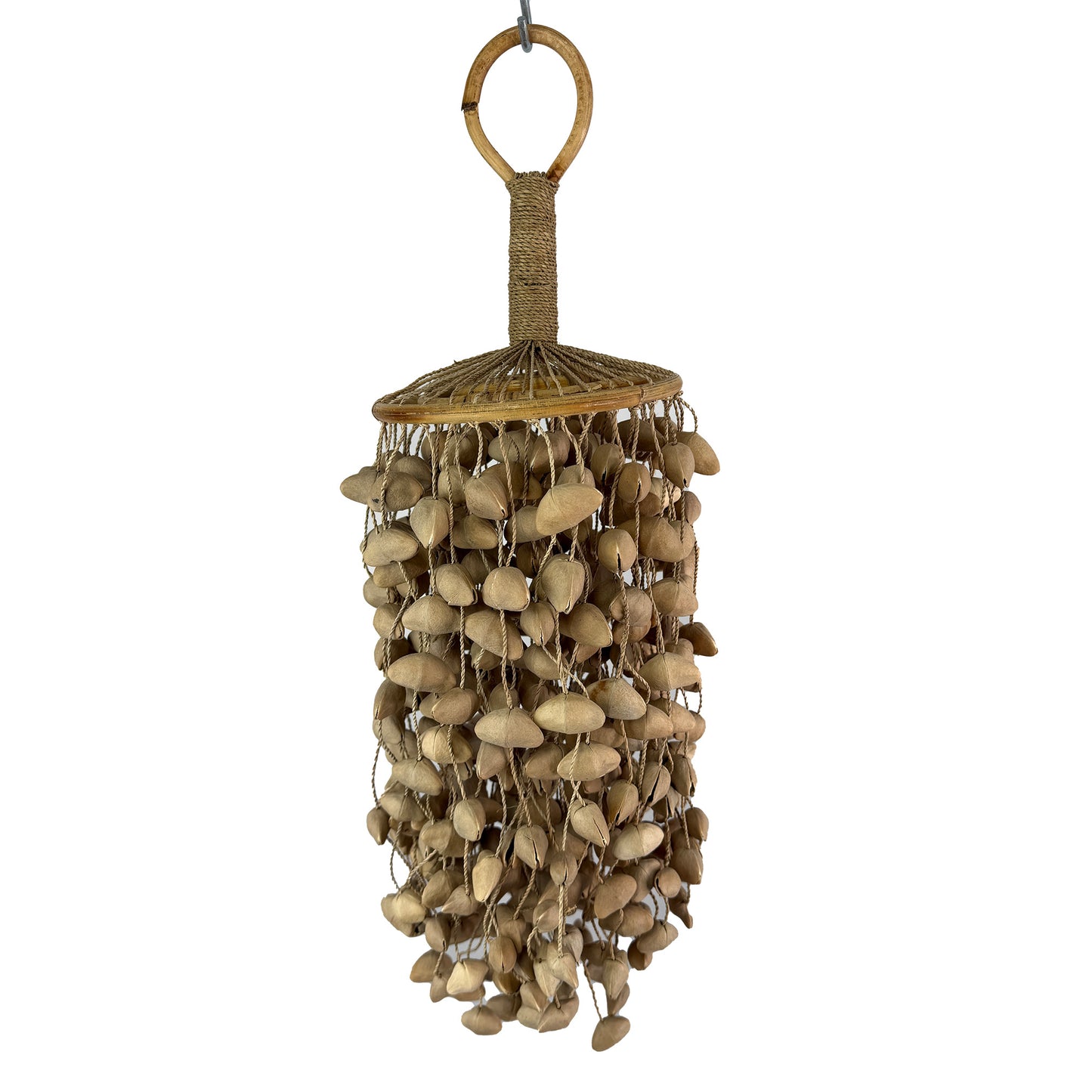 Kenari Nut Shaker, Loop Handle with Rattan Hoops