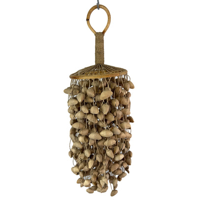 Kenari Nut Shaker, Loop Handle with Rattan Hoops