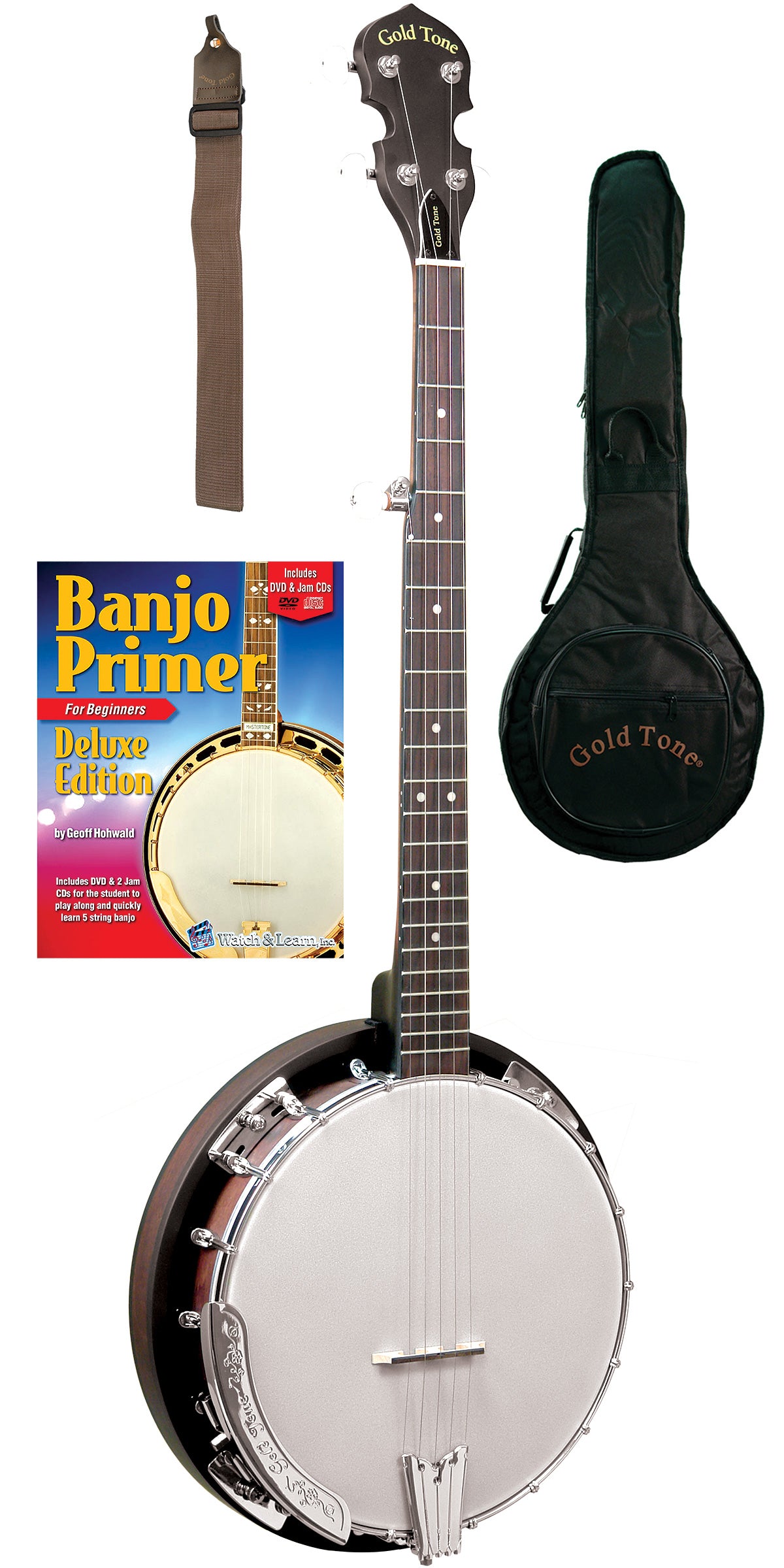 CC-BG: Cripple Creek Banjo Bluegrass Starter Pack Banjos Gold Tone   