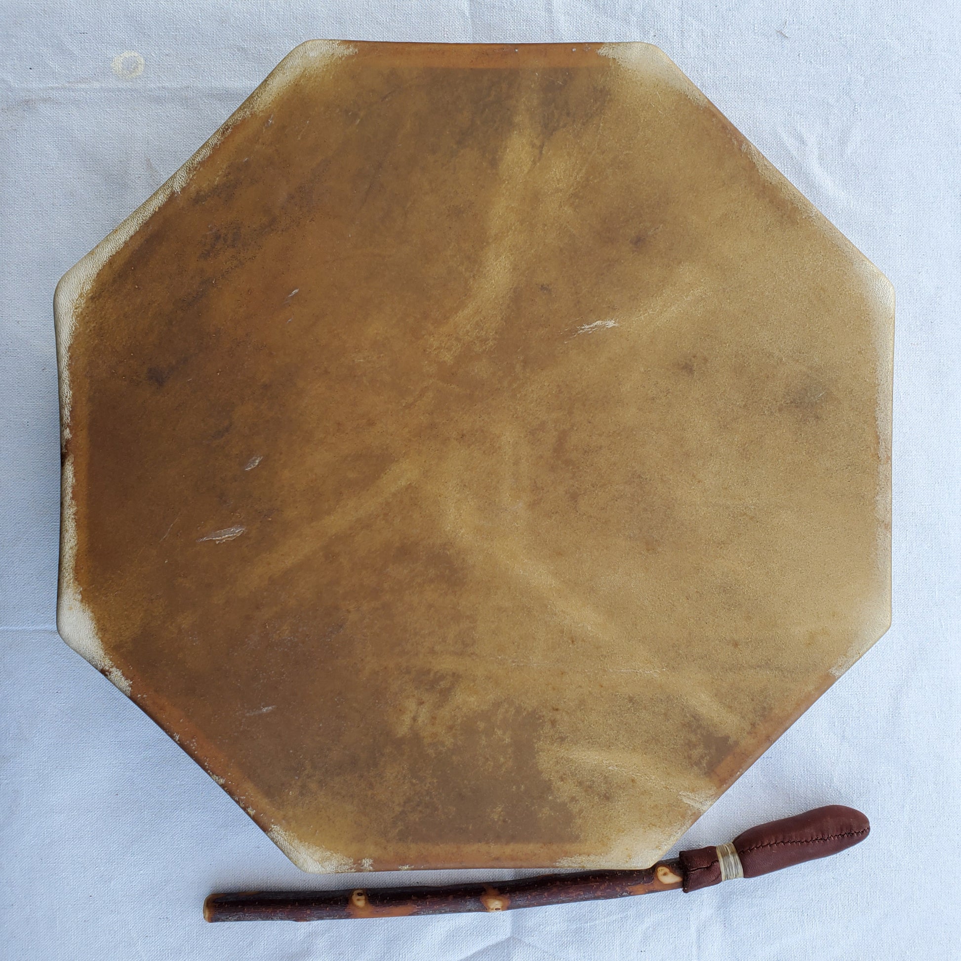 Octagonal Elk Rawhide Hand Drum with Beater, by Nash Tavewa Native American Drums Nash Tavewa   