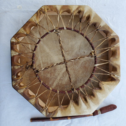 Octagonal Elk Rawhide Hand Drum with Beater, by Nash Tavewa Native American Drums Nash Tavewa   