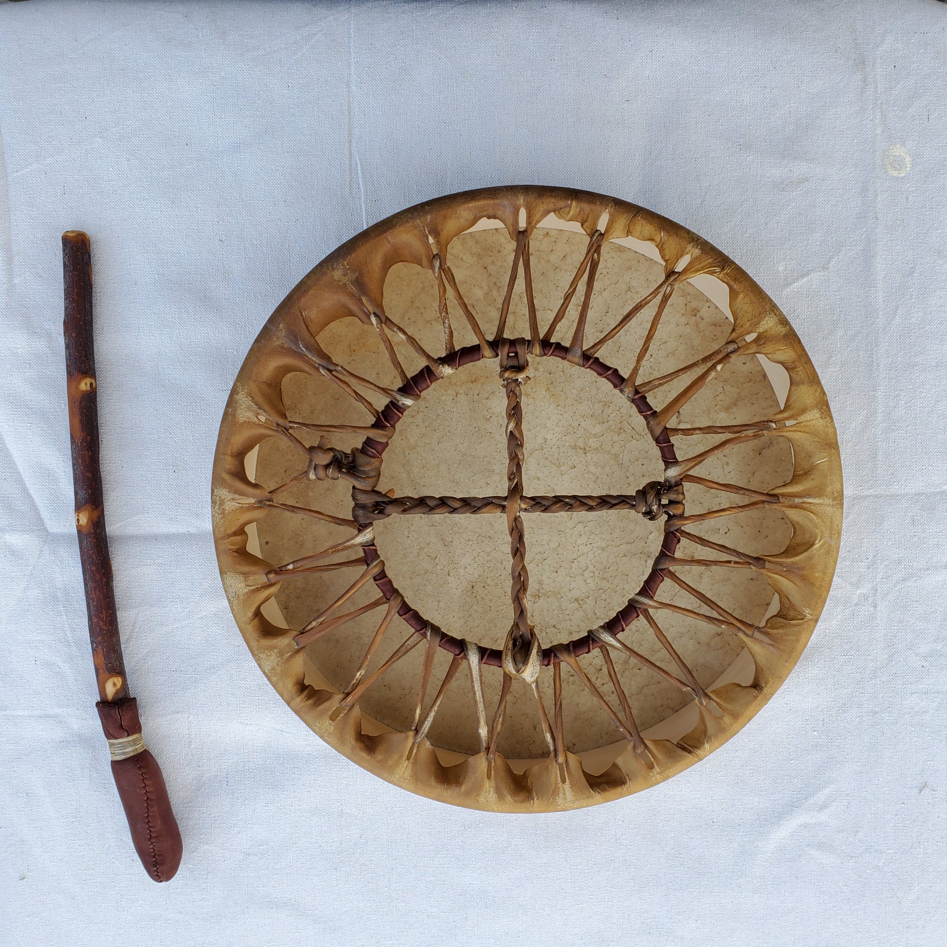 Elk Rawhide Hand Drum 18-inch, with Beater, by Nash Tavewa Native American Drums Nash Tavewa   