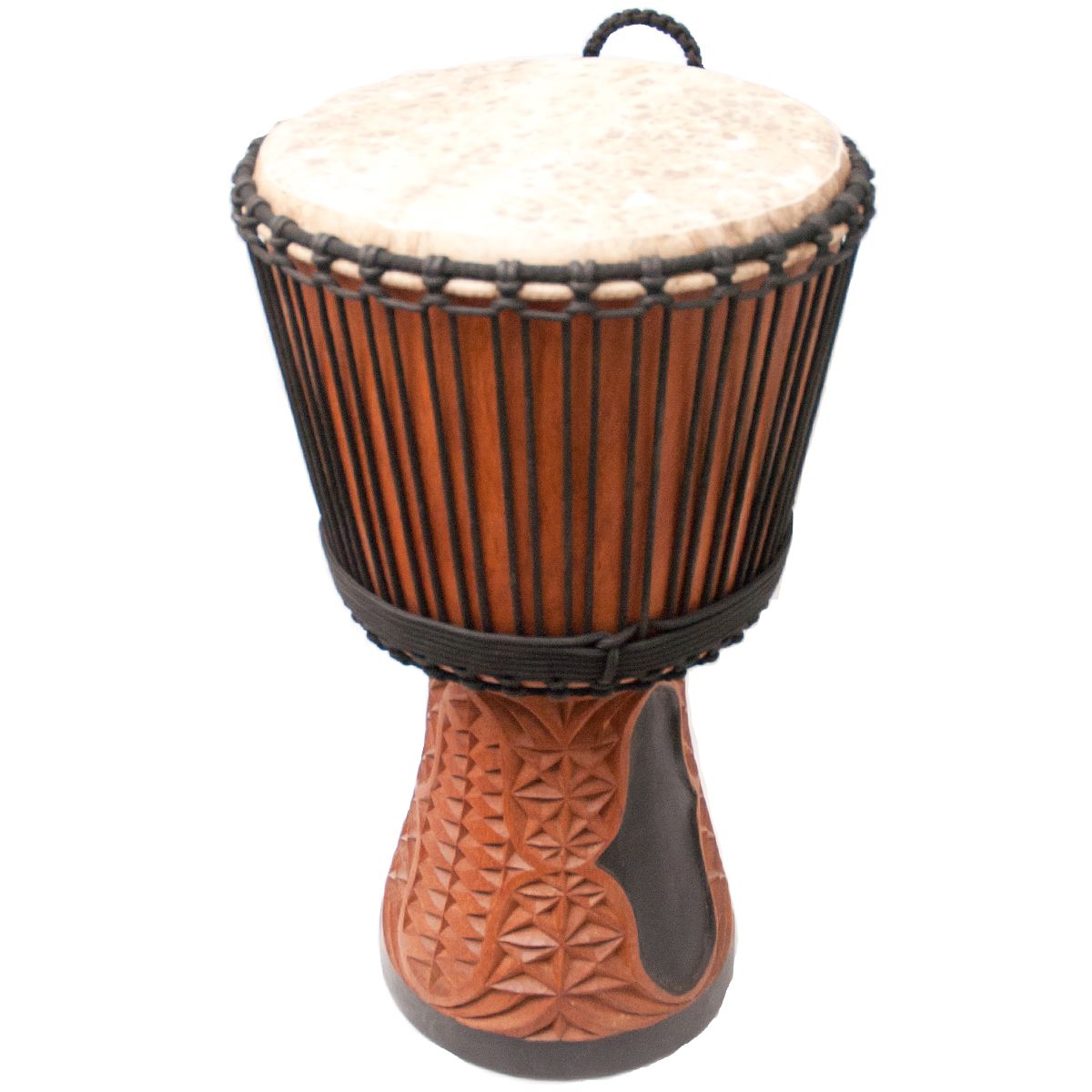 Djembe Drum, Professional, 13.25 inch head x 25 inches tall, Carved bottom Djembes & Ashikos Lark in the Morning   