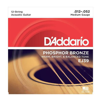 D'Addario Acoustic Guitar 12 String Medium Phosphor Bronze Strings EJ39 Accessories_Strings D'Addario   