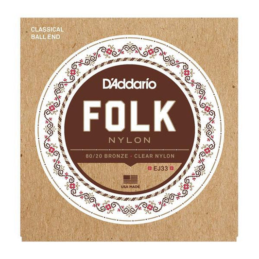 D'Addario Acoustic Guitar Folk Clear Nylon 80/20 Ball Strings EJ33 Accessories_Strings D'Addario   