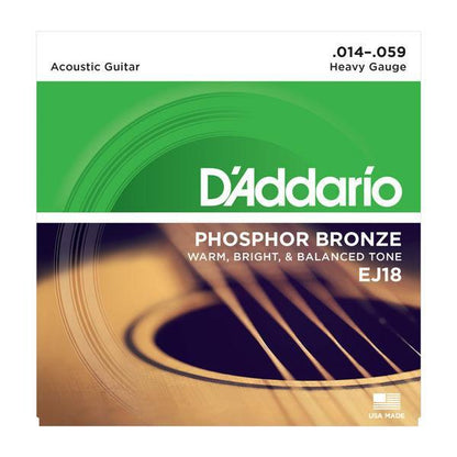 D'Addario Acoustic Guitar Phosphor Bronze Strings Heavy Gauge EJ18 Accessories_Strings D'Addario   