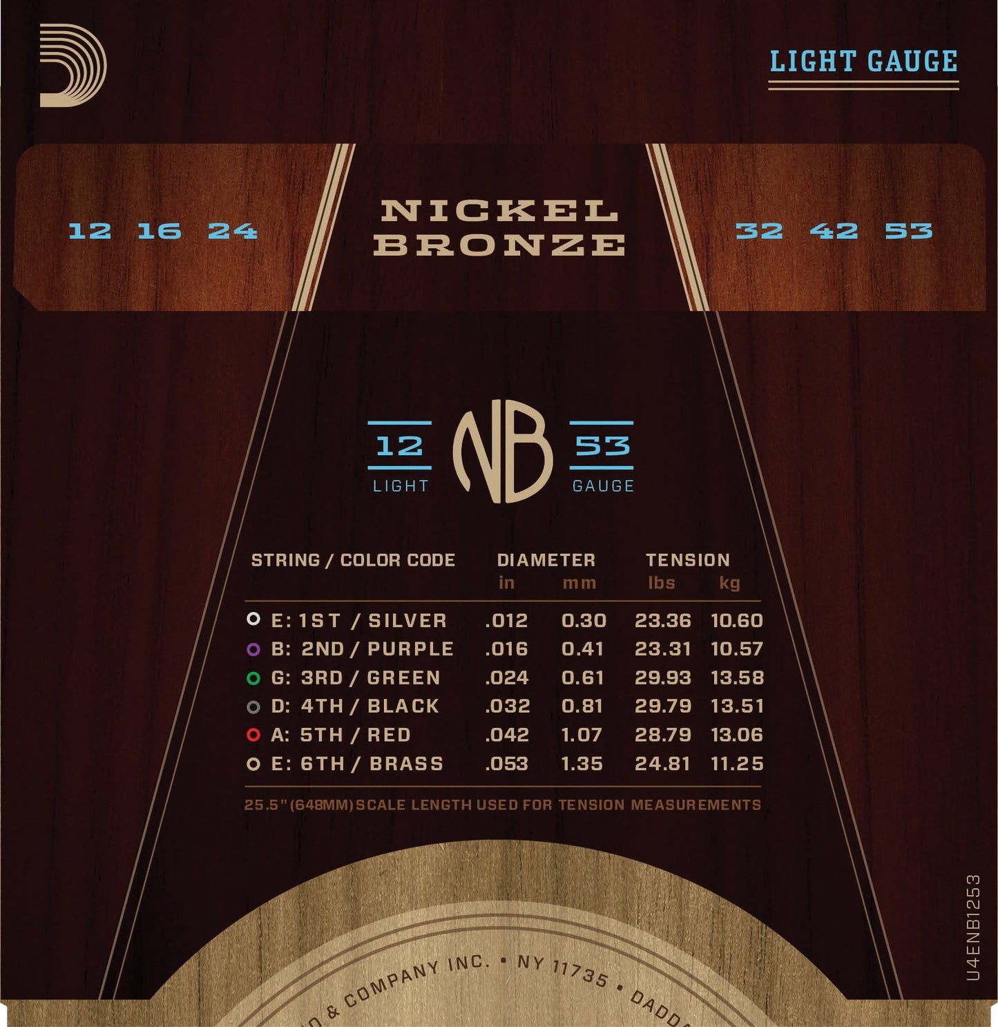 D'Addario NB1253 Nickel Bronze Acoustic Guitar Strings, Light, 12-53 Accessories_Strings D'Addario   