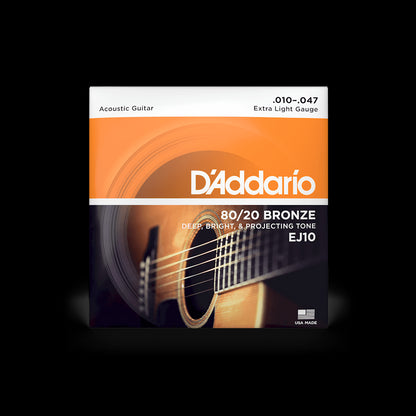 D'Addario EJ10 80/20 Bronze Acoustic Guitar Strings, Extra Light, 10-47 Accessories_Strings D'Addario   