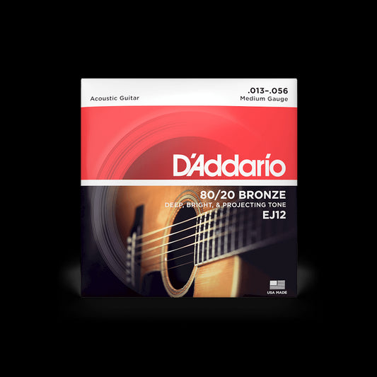 D'Addario EJ12 80/20 Bronze Acoustic Guitar Strings, Medium, 13-56 Accessories_Strings D'Addario   
