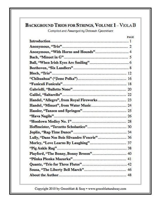 Background Trios for Strings Vol. 1 - Viola B Media Greenblatt & Seay   