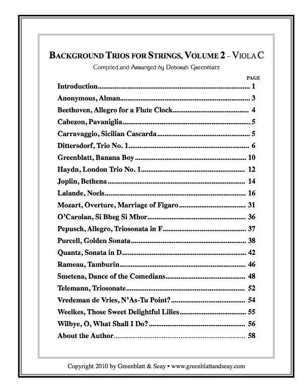 Background Trios for Strings Vol. 2 - Viola C Media Greenblatt & Seay   