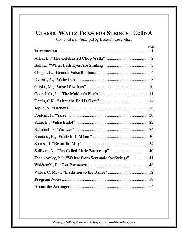 Classic Waltz Trios for Strings - Cello A Media Greenblatt & Seay   