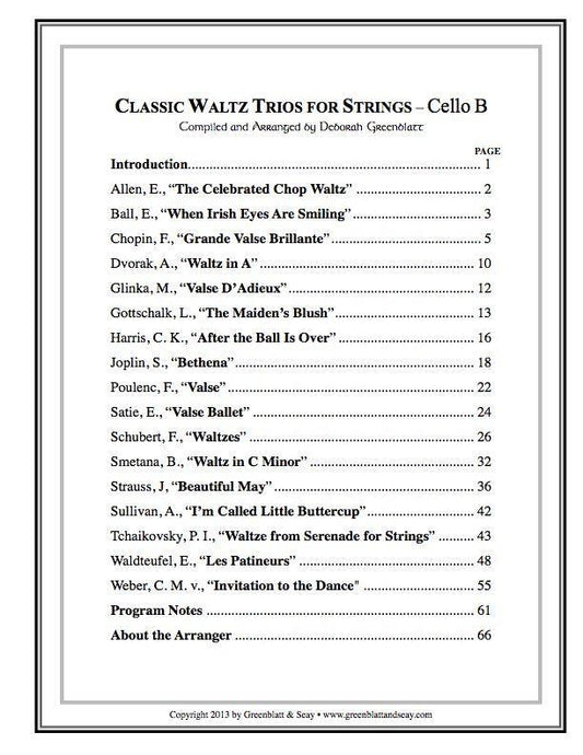 Classic Waltz Trios for Strings - Cello B Media Greenblatt & Seay   