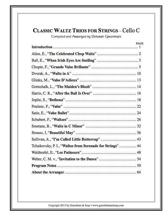 Classic Waltz Trios for Strings - Cello C Media Greenblatt & Seay   