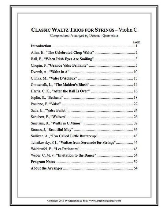 Classic Waltz Trios for Strings - Violin C Media Greenblatt & Seay   