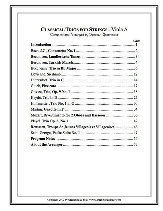 Classical Trios for Strings Viola A Media Greenblatt & Seay   