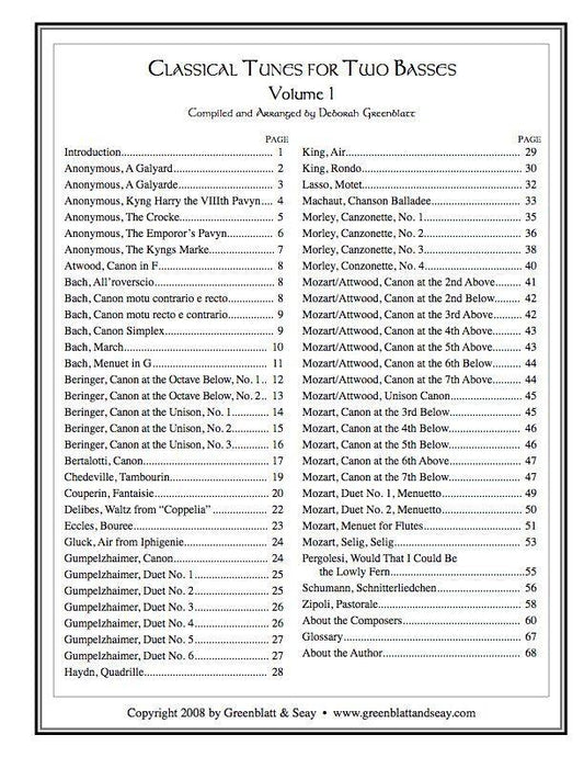 Classical Tunes for Two Basses, Volume 1 Media Greenblatt & Seay   