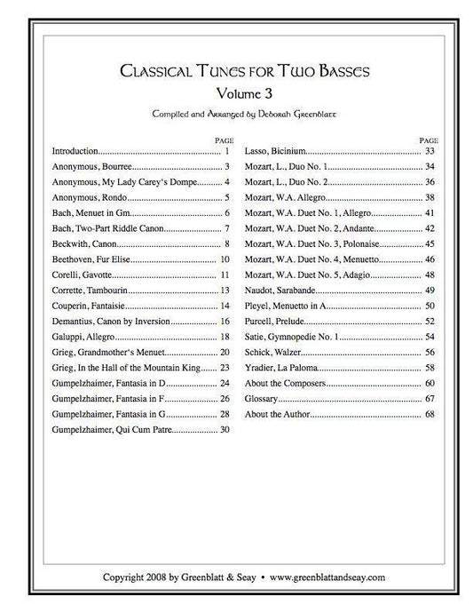 Classical Tunes for Two Basses, Volume 3 Media Greenblatt & Seay   