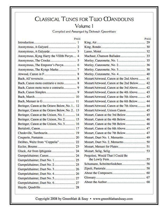 Classical Tunes for Two Mandolins, Volume 1 Media Greenblatt & Seay   