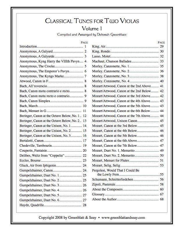 Classical Tunes for Two Violas, Volume 1 Media Greenblatt & Seay   