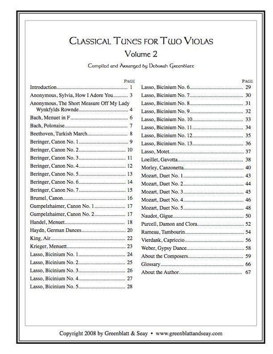 Classical Tunes for Two Violas, Volume 2 Media Greenblatt & Seay   